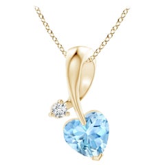 Ciondolo Angara con acquamarina naturale a forma di cuore e diamante in oro giallo 14 carati