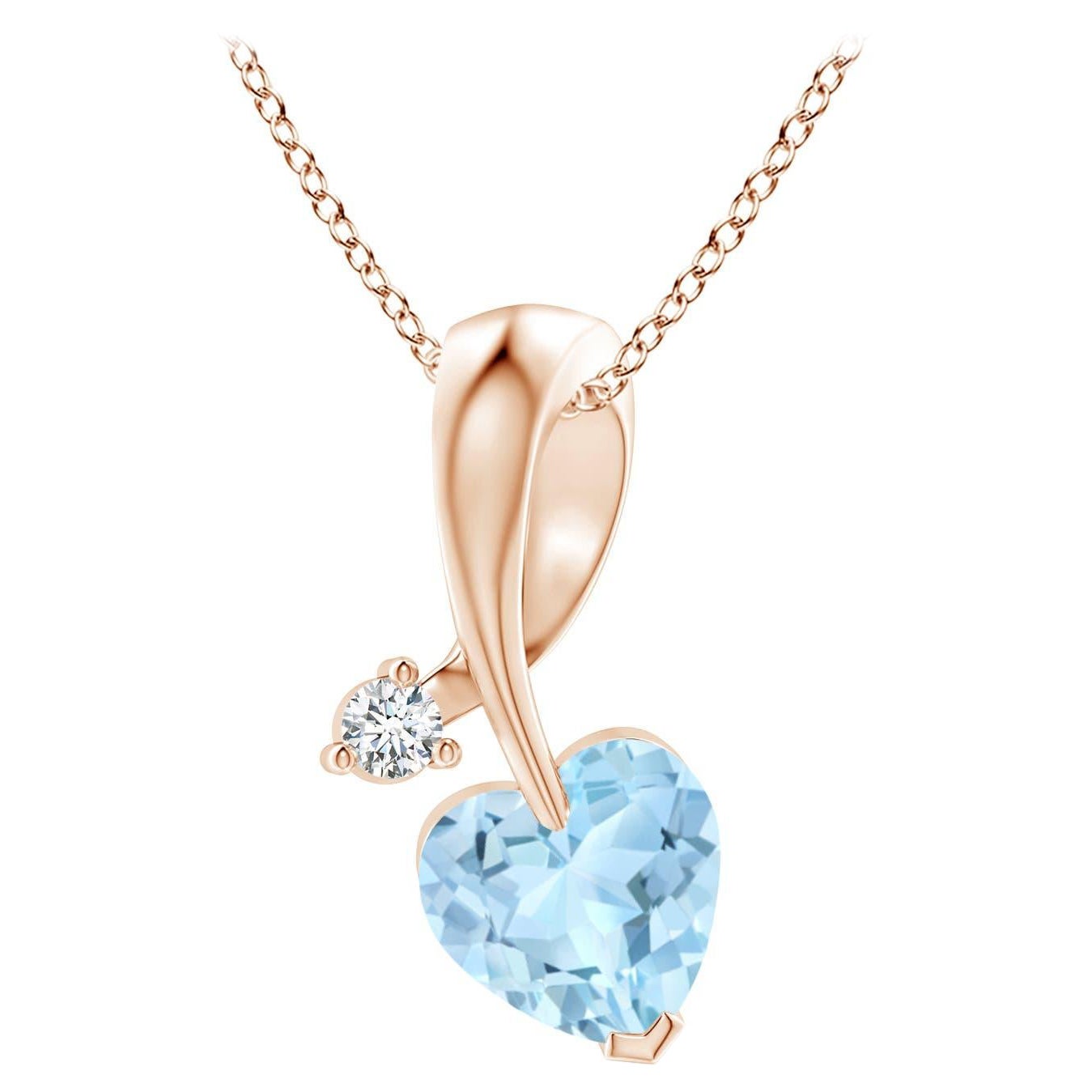 Ciondolo Angara con acquamarina naturale a forma di cuore e diamante in oro rosa 14 carati