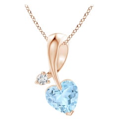 Ciondolo Angara con acquamarina naturale a forma di cuore e diamante in oro rosa 14 carati