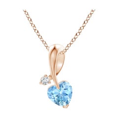 Ciondolo Angara con acquamarina naturale a forma di cuore e diamante in oro rosa 14 carati