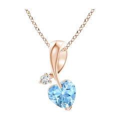 Ciondolo Angara con acquamarina naturale a forma di cuore e diamante in oro rosa 14 carati