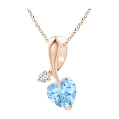 Ciondolo Angara con acquamarina naturale a forma di cuore e diamante in oro rosa 14 carati