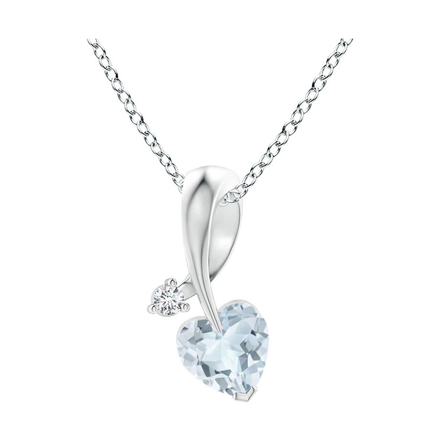 Ciondolo Angara con acquamarina naturale a forma di cuore e diamante in oro bianco 14 carati