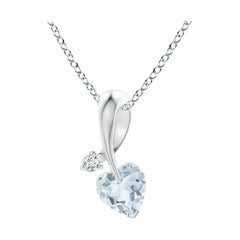Ciondolo Angara con acquamarina naturale a forma di cuore e diamante in oro bianco 14 carati