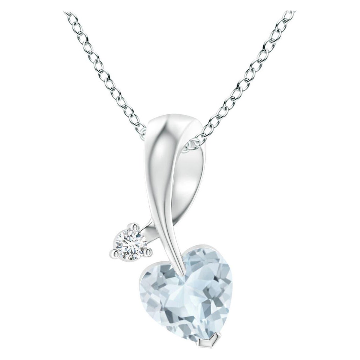 Ciondolo Angara con acquamarina naturale a forma di cuore e diamante in oro bianco 14 carati