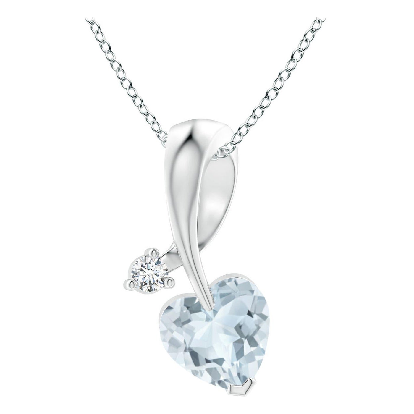 Ciondolo Angara con acquamarina naturale a forma di cuore e diamante in oro bianco 14 carati