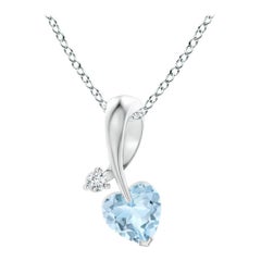 Ciondolo Angara con acquamarina naturale a forma di cuore e diamante in oro bianco 14 carati