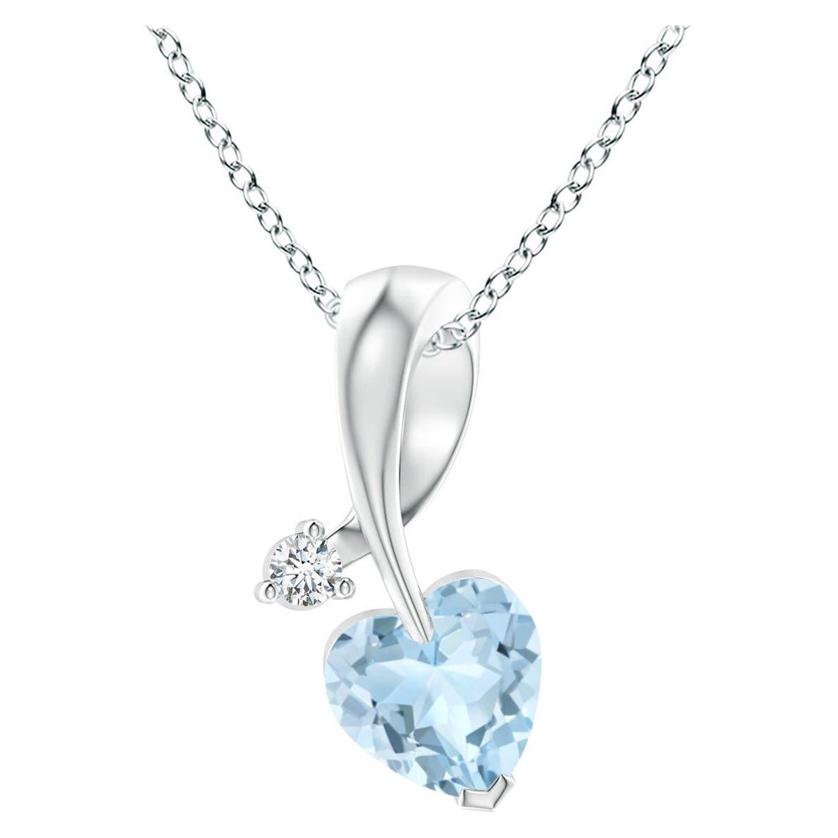Ciondolo Angara con acquamarina naturale a forma di cuore e diamante in oro bianco 14 carati