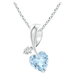 Ciondolo Angara con acquamarina naturale a forma di cuore e diamante in oro bianco 14 carati