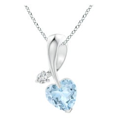 Ciondolo Angara con acquamarina naturale a forma di cuore e diamante in oro bianco 14 carati
