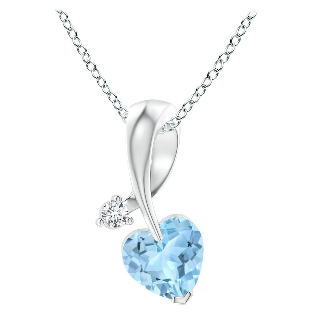 Ciondolo Angara con acquamarina naturale a forma di cuore e diamante in oro bianco 14 carati