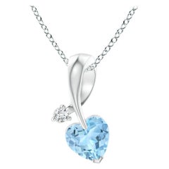Ciondolo Angara con acquamarina naturale a forma di cuore e diamante in oro bianco 14 carati
