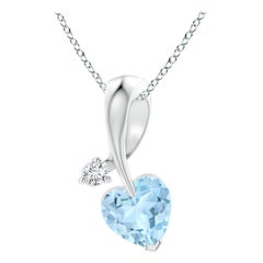 Ciondolo Angara con acquamarina naturale a forma di cuore e diamante in oro bianco 14 carati