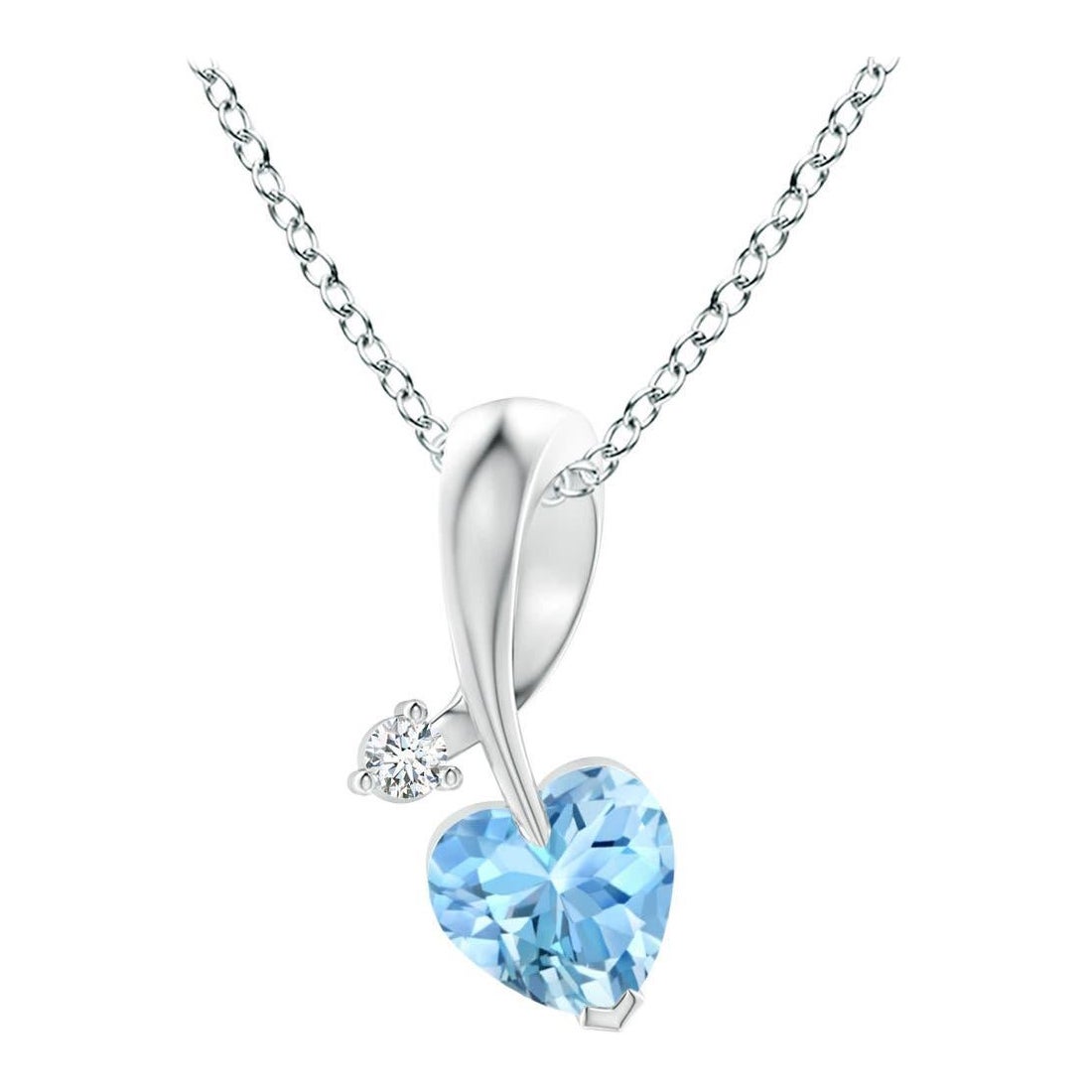 Ciondolo Angara con acquamarina naturale a forma di cuore e diamante in oro bianco 14 carati