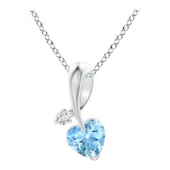 Angara Natural Heart-Shaped Aquamarine Pendant with Diamond in 14K White Gold
