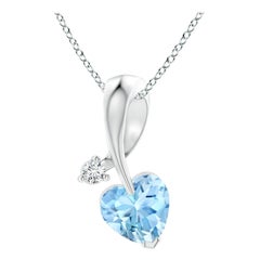 Angara Natural Heart-Shaped Aquamarine Pendant with Diamond in 14K White Gold