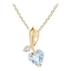 Angara Natural Heart-Shaped Aquamarine Pendant with Diamond in 14K Yellow Gold
