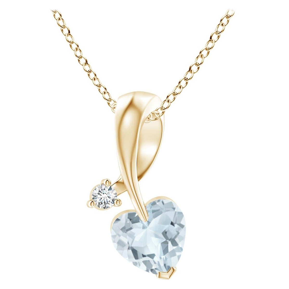 Ciondolo Angara con acquamarina naturale a forma di cuore e diamante in oro giallo 14 carati