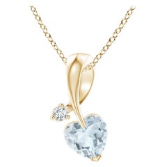 Angara Natural Heart-Shaped Aquamarine Pendant with Diamond in 14K Yellow Gold