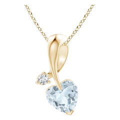 Angara Natural Heart-Shaped Aquamarine Pendant with Diamond in 14K Yellow Gold