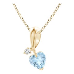 Angara Natural Heart-Shaped Aquamarine Pendant with Diamond in 14K Yellow Gold