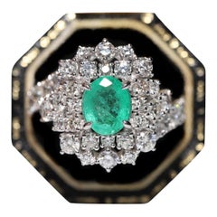 Vintaga Bague forte en or 18k ornée de diamants naturels et d'émeraudes