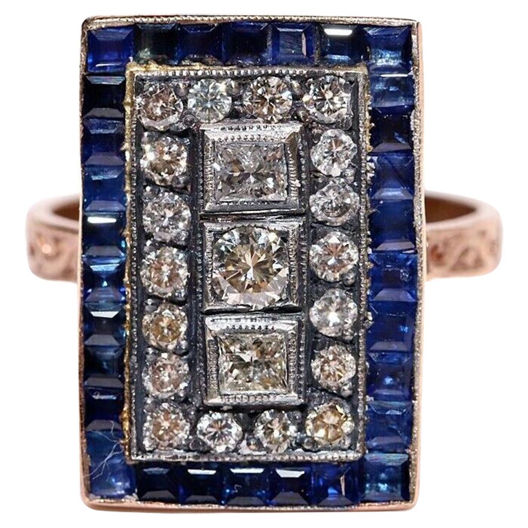 Anello decorato con diamanti naturali e zaffiri taglio calibro in oro rosa 8k &New