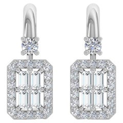 Pendientes de diamantes baguette de 0,55 quilates en oro blanco macizo de 10k Joyería hecha a mano