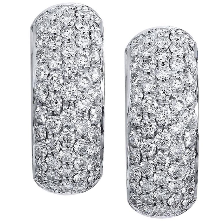 Diamond Pave white gold Hoop Earrings For Sale at 1stdibs