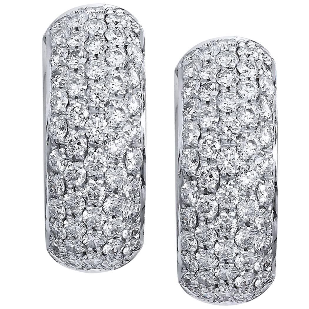 Wide Diamond Pave White Gold Huggie Hoop Earrings