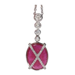 Vintage ByCA 1990 Collier pendentif en or 18k orné de diamants naturels et de rubis