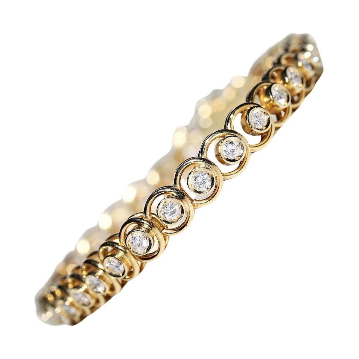 Vintage Circa 1980 Bracelet en or 18k orné de diamants naturels
