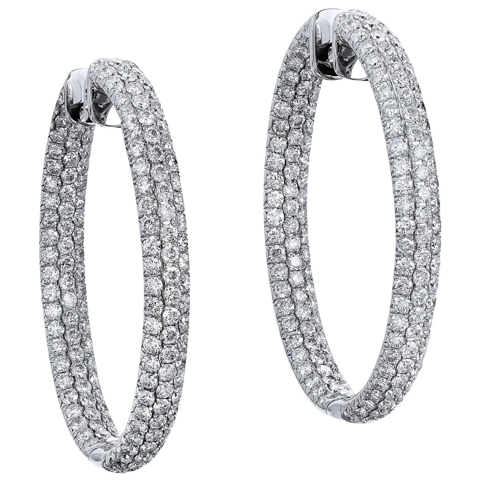 7.70 Carat Diamond Pave white gold Inside-and-Out Hoop Earrings