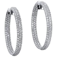 7.70 Carat Diamond Pave white gold Inside-and-Out Hoop Earrings