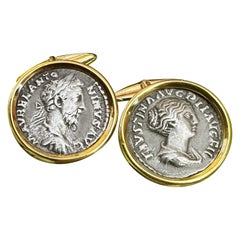 Monedas romanas Gemelos de oro de 18 quilates con la efigie de Marco Aurelio y su esposa Faustina
