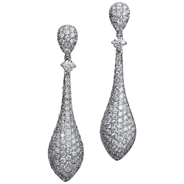 2 78 Carat Diamond Pave Drop Earrings For At 1stdibs 2 78 Carat Diamond Pave Drop Earrings For