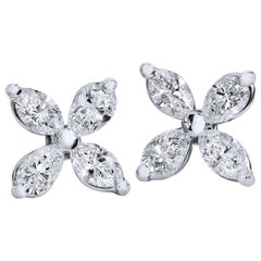 Clous d'oreilles à fleurs en diamants taille marquise de 0,70 carat H & H