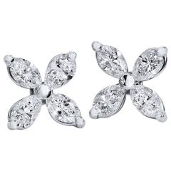 H & H 0.70 Carat Marquise Cut and Pear Cut Diamond Flower Stud Earrings 9