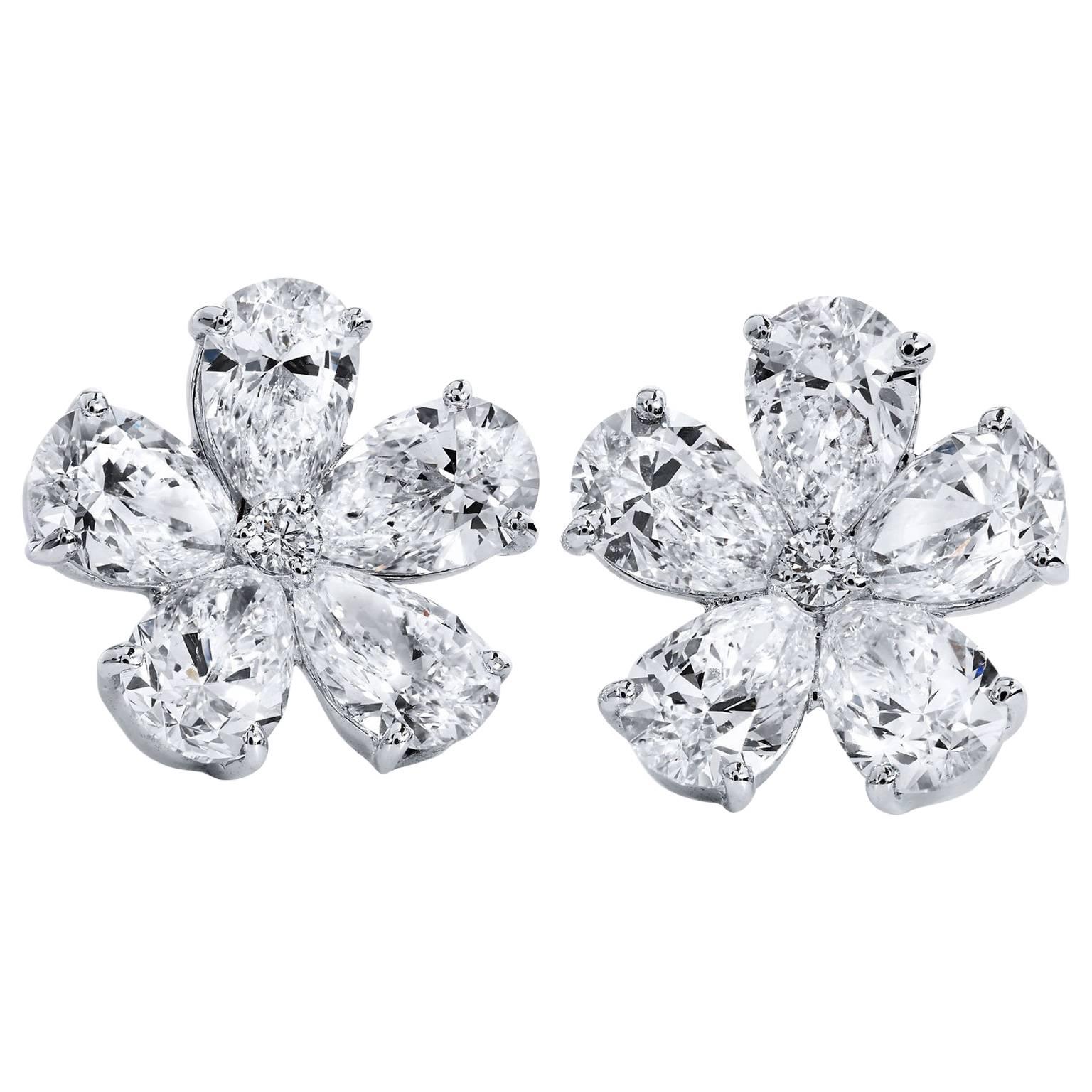 4.41 Flower-Shaped Marquise and Round Diamond Stud Earrings