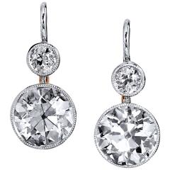 H & H 6.72 Carat Diamond Platinum Rose Gold Lever-Back Earrings 7
