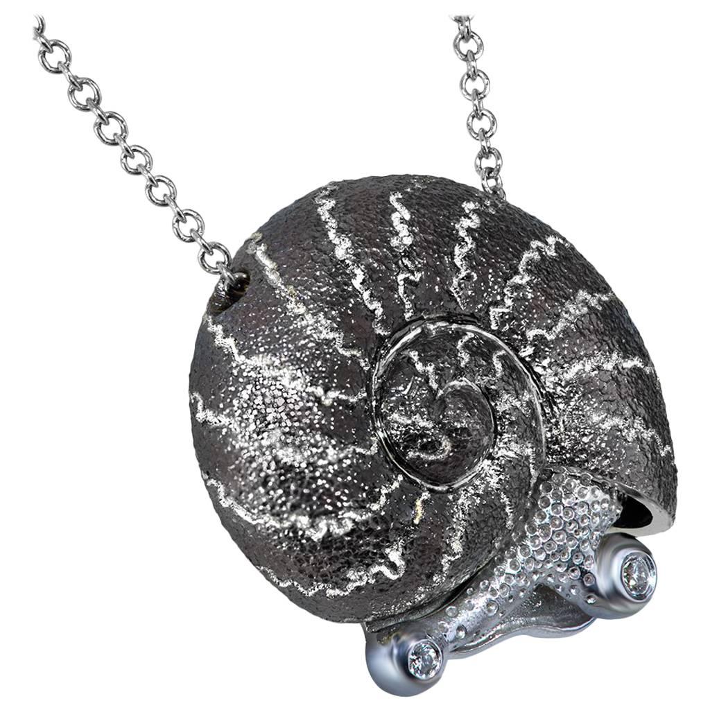 Alex Soldier Diamond Sterling Silver Snail Pendant Necklace on Chain Handmade