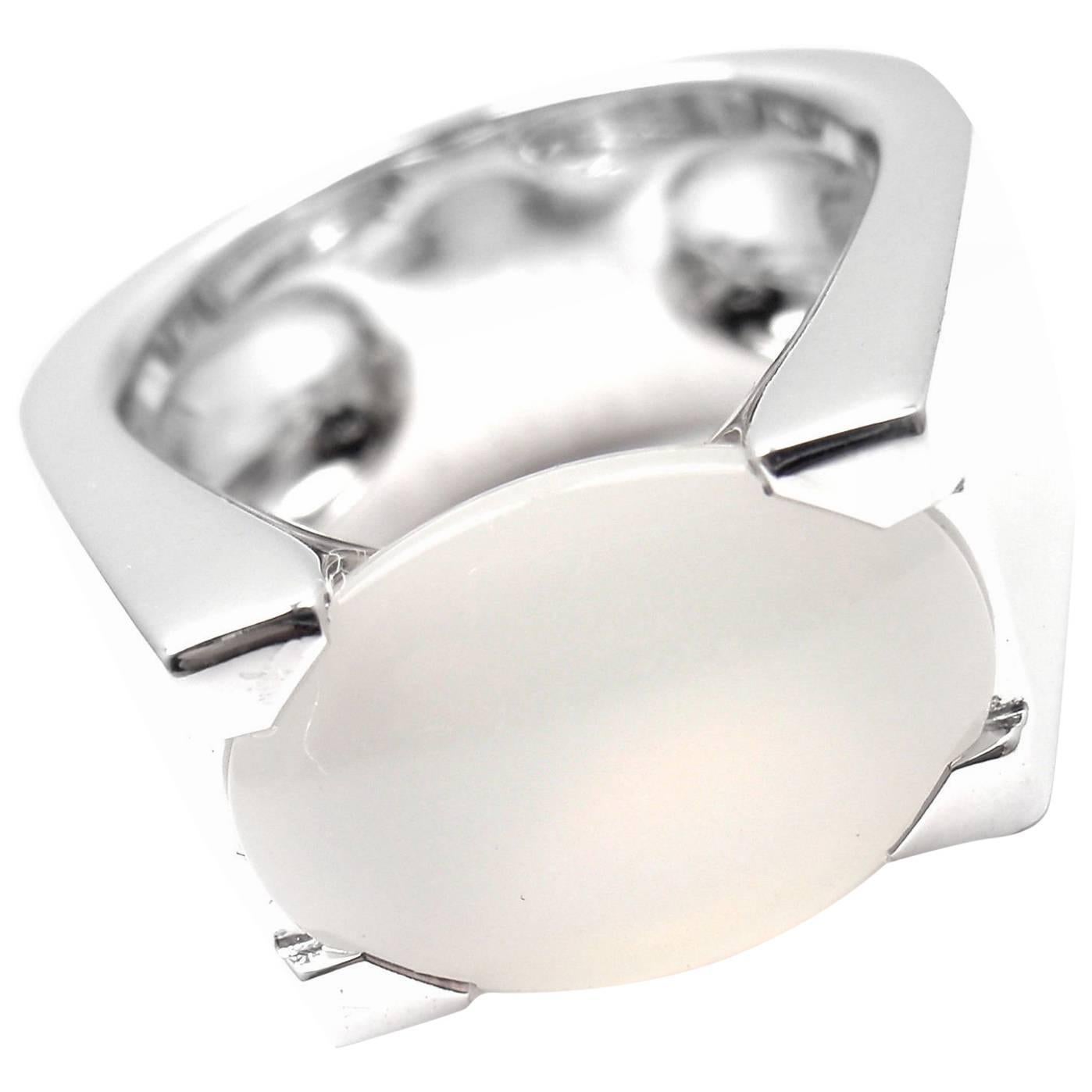 Cartier Moonstone Large White Gold Ring For Sale