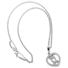 Vintage Cartier Diamond Heart Double C White Gold Pendant Necklace