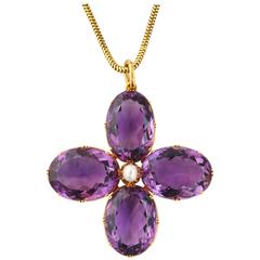 Victorian Amethyst and Natural Pearl Pendant Necklace and Chain 2
