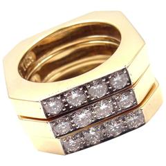 David Webb Diamond Set of Three Stackable Yellow Gold and Platinum Band Rings