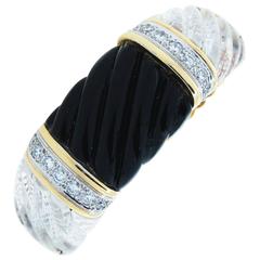 Carved Fluted Onyx Rock Crystal and Diamond Cuff Bracelet