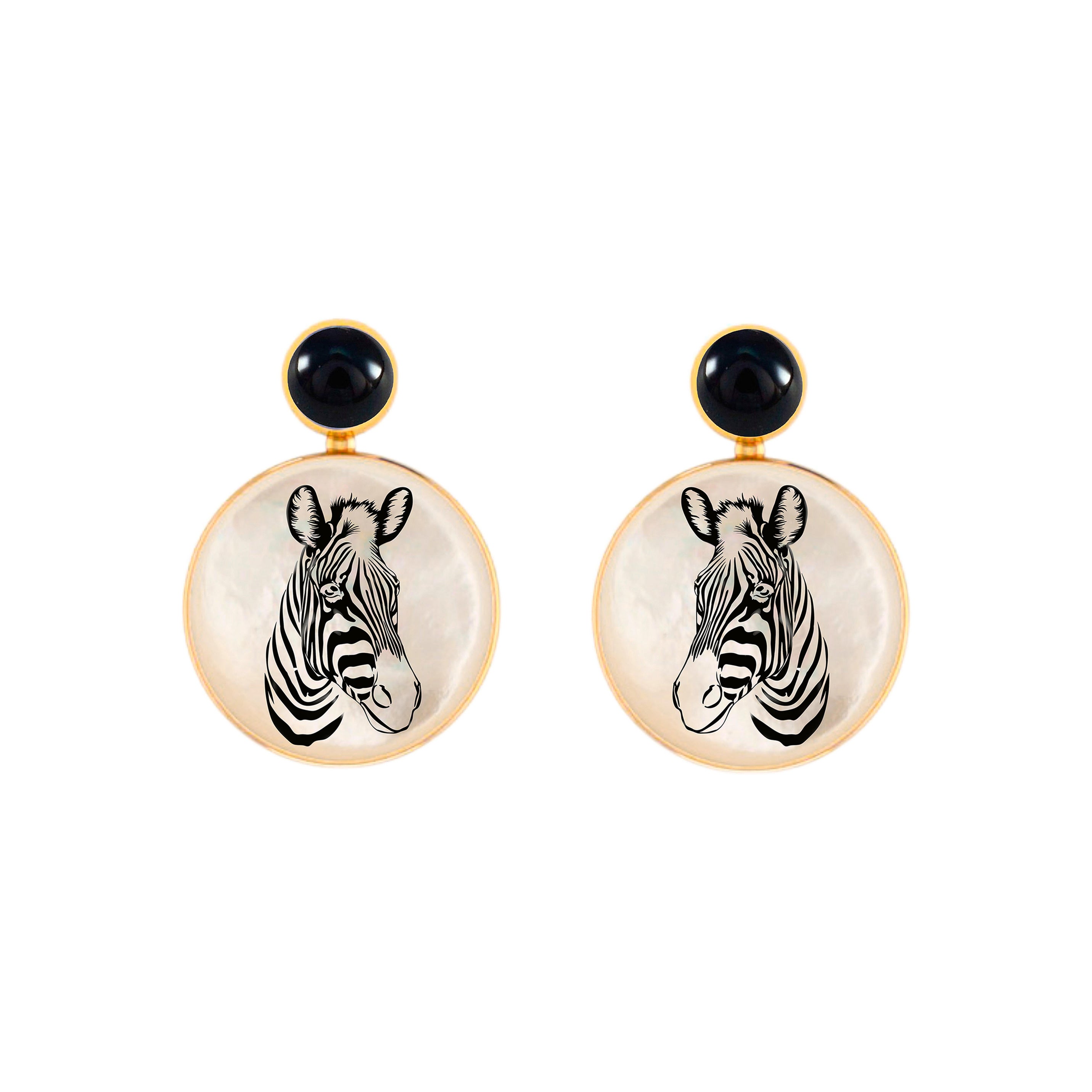 Zebra-Ohrringe mit schwarzem Onyx und Perlmutt