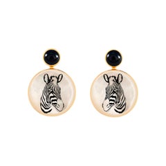 Zebra-Ohrringe mit schwarzem Onyx und Perlmutt