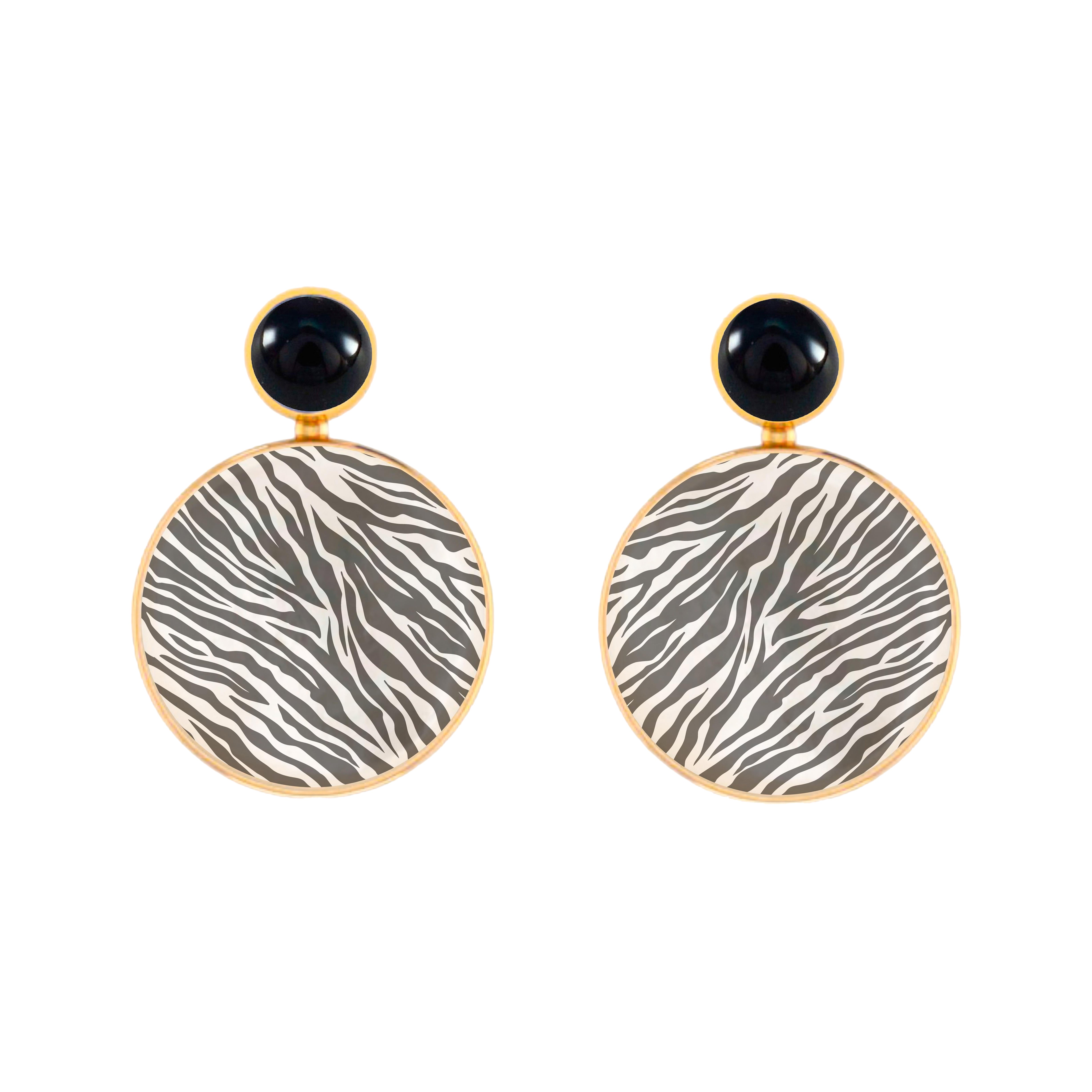 Schwarz-weiße Ohrringe mit Zebrastreifenmuster, Onyx und Perlmutt im Angebot