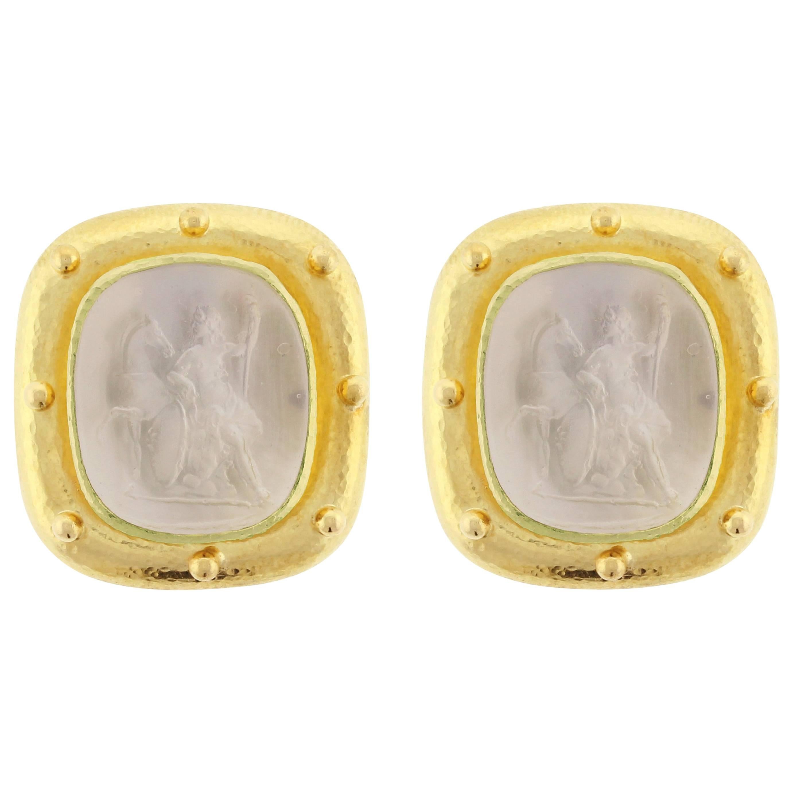 Elizabeth Locke Hera Venetian Glass Mother-of-Pearl Intaglio Gold Earrings